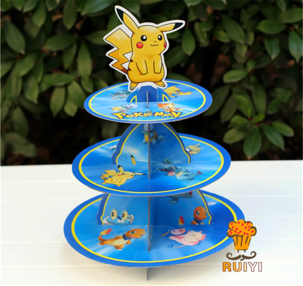 Pokemon Pikachu 3 уровня DIY бумажный держатель для хранения конфет на день рождения