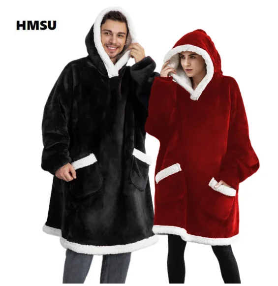 

HMSU Warm thick TV Hooded Sweater Blanket Unisex Giant Pocket Adult and Children Fleece Weighted Blankets for Beds Travel home