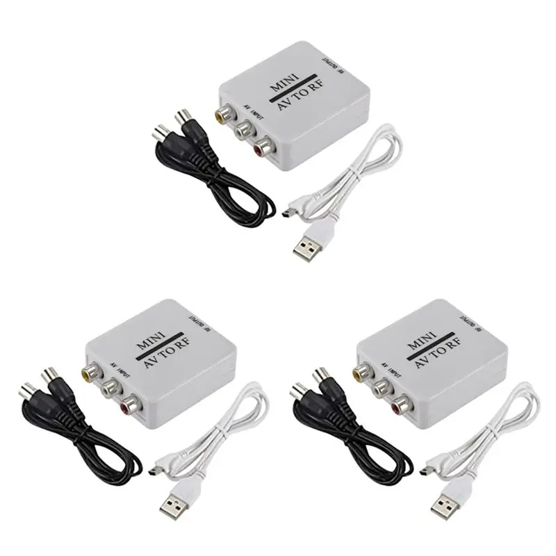 Фото Кабель-конвертер 3X RCA/A/V (композитный видеокабель) в RF/коаксиальный, совместимый с модулятором ТВ №1