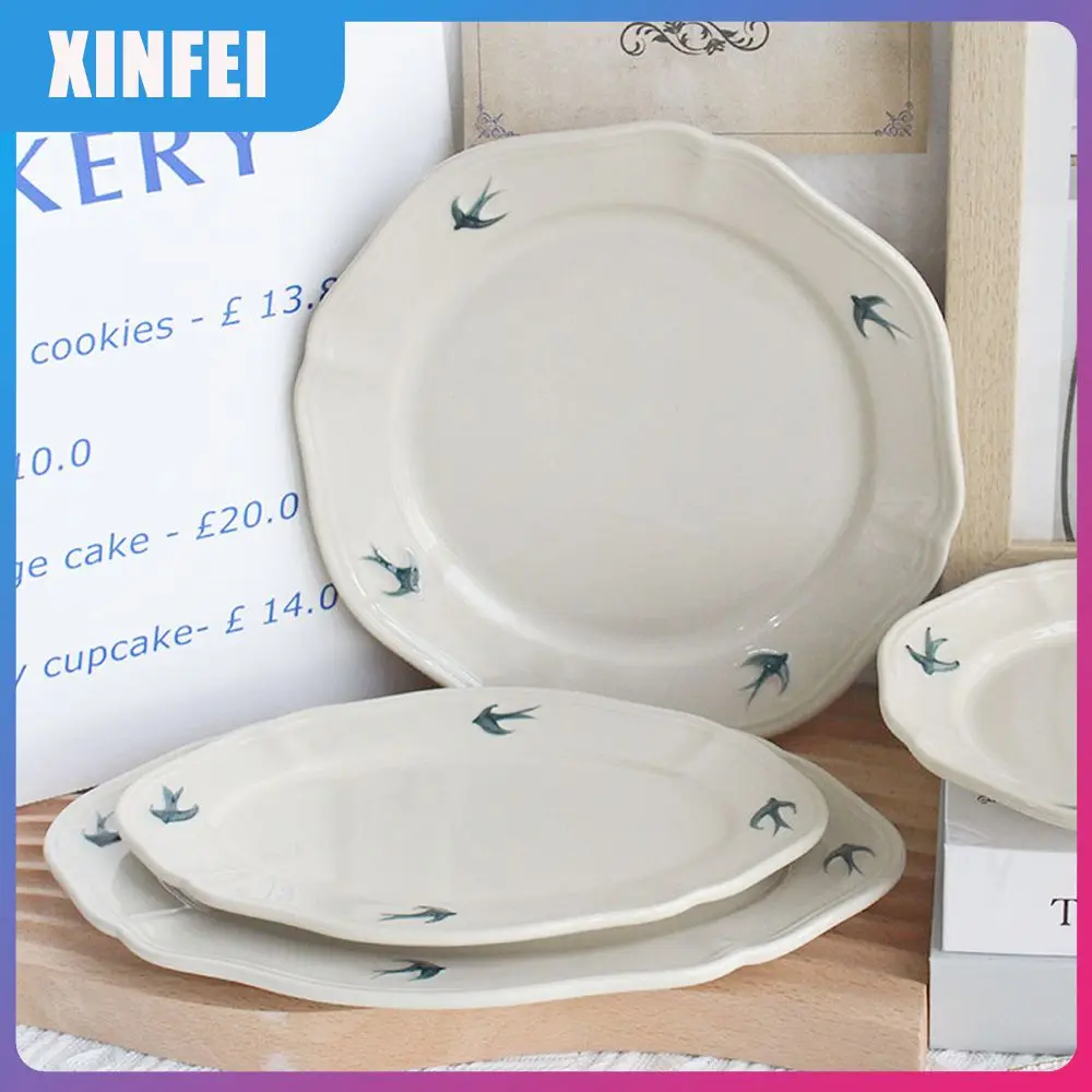

Egetable Plate Hand-painted Relief Plate Swallow Plate Steak Ceramic Disc Dessert Plate Tableware