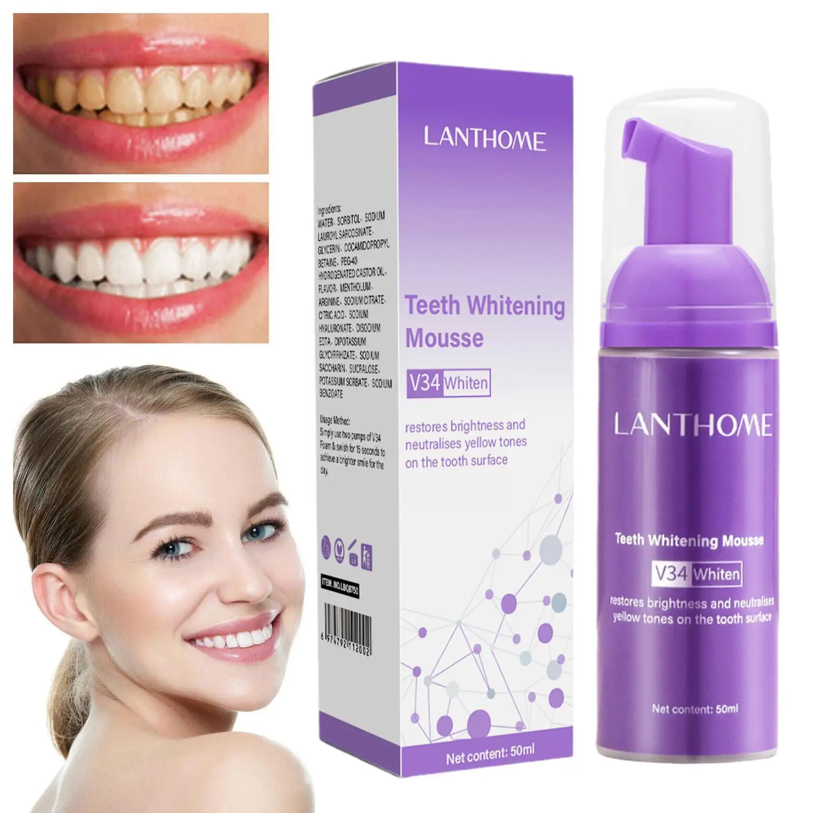 

V34 Tooth Whitening Mousse Deep Cleaning Effective Toothpaste Breath Smoke Remove Fresh Mousse Hygiene Yellow Stain Plaque D1I6