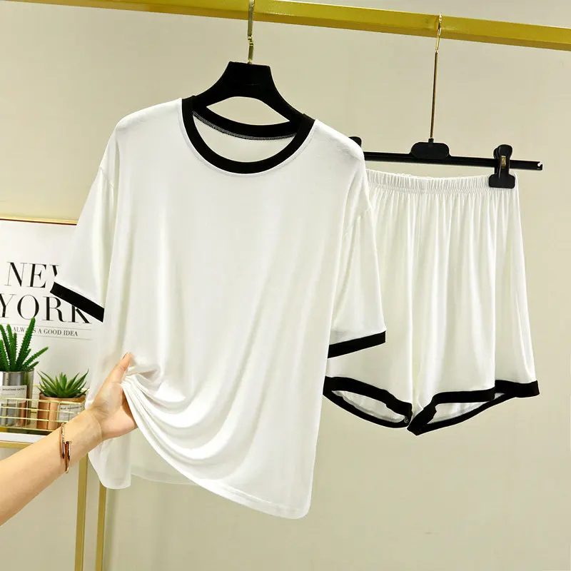 

Summer Modal Pajamas Set Short Sleeve T-shirt Shorts 2Piece/Set Sexy Pyjama Big Size Mom Homewear Cozy Plus Mom New Sleepwear