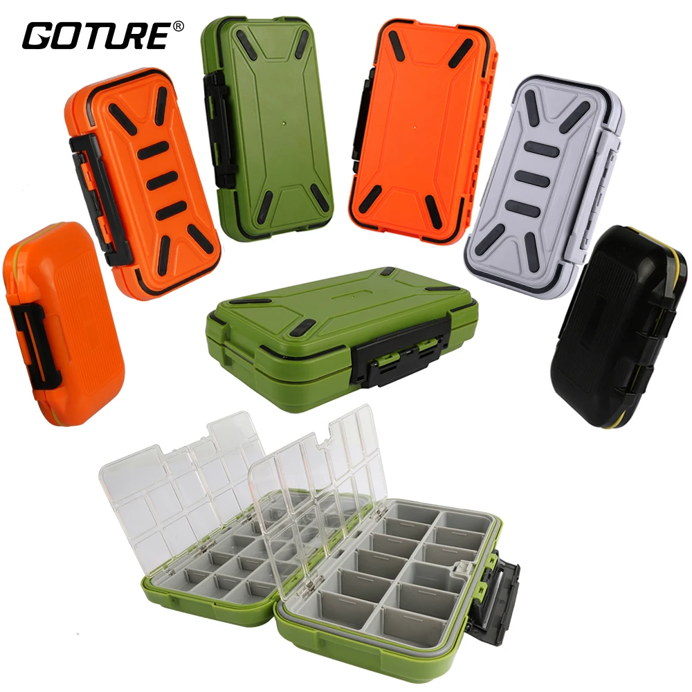 

Goture Fishing Tackle Box 12 Compartments Lures Hook Storage Case Double Layer Hard Plastic Fishing Tool Box Fishing Accessories