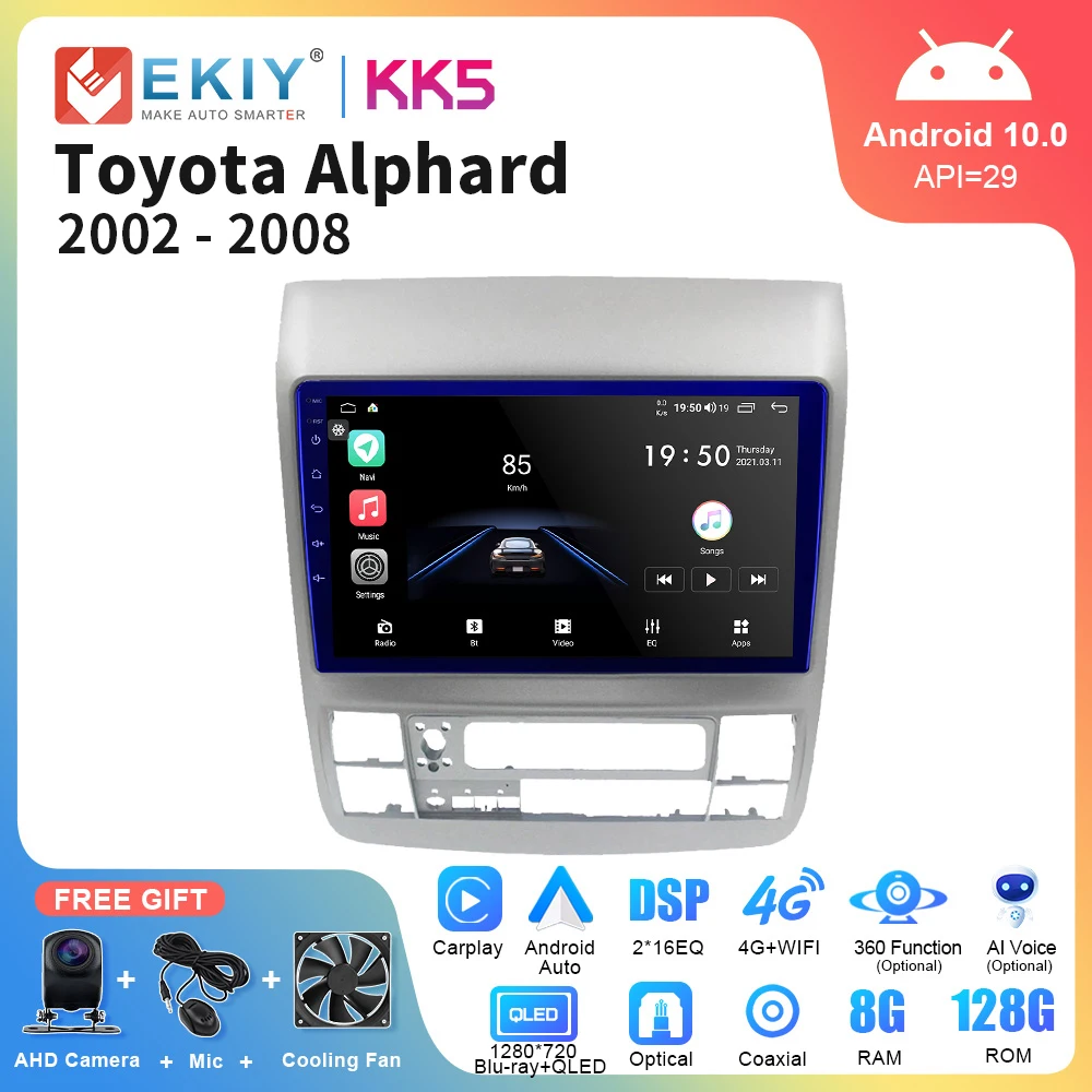 EKIY KK5 2 Din Автомобильный мультимедийный плеер для Toyota Alphard 2002-2007 Android 10 Авто Carplay GPS