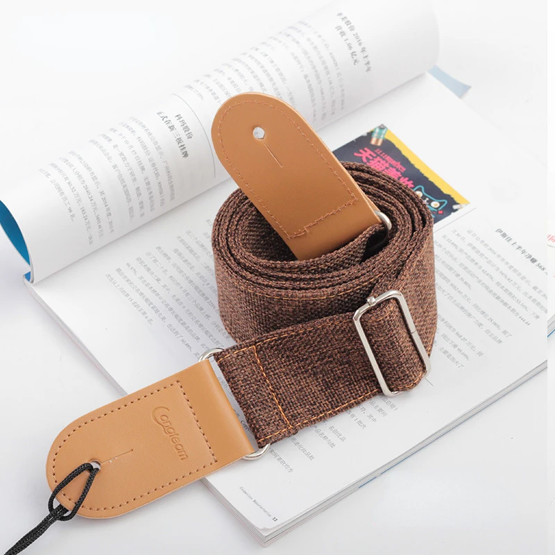 Adjustable Cotton Linen Soft Leather Head Ukulele Strap Fiber Shoulder Strap Guitar Instrument Accessories 5 Colors High Quality