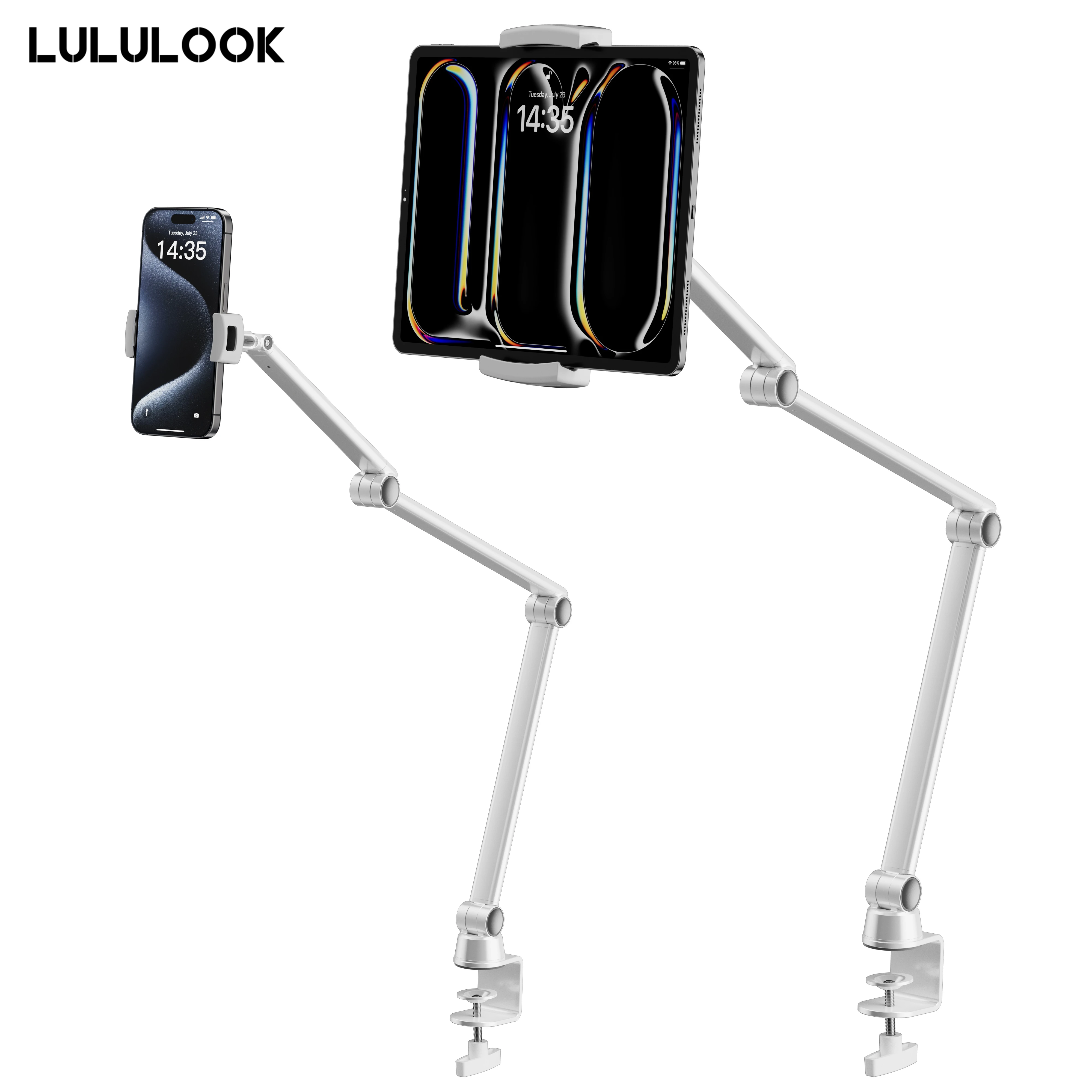 LULULOOK Складная подставка для планшета с 2 зажимами Регулируемая алюминиевая