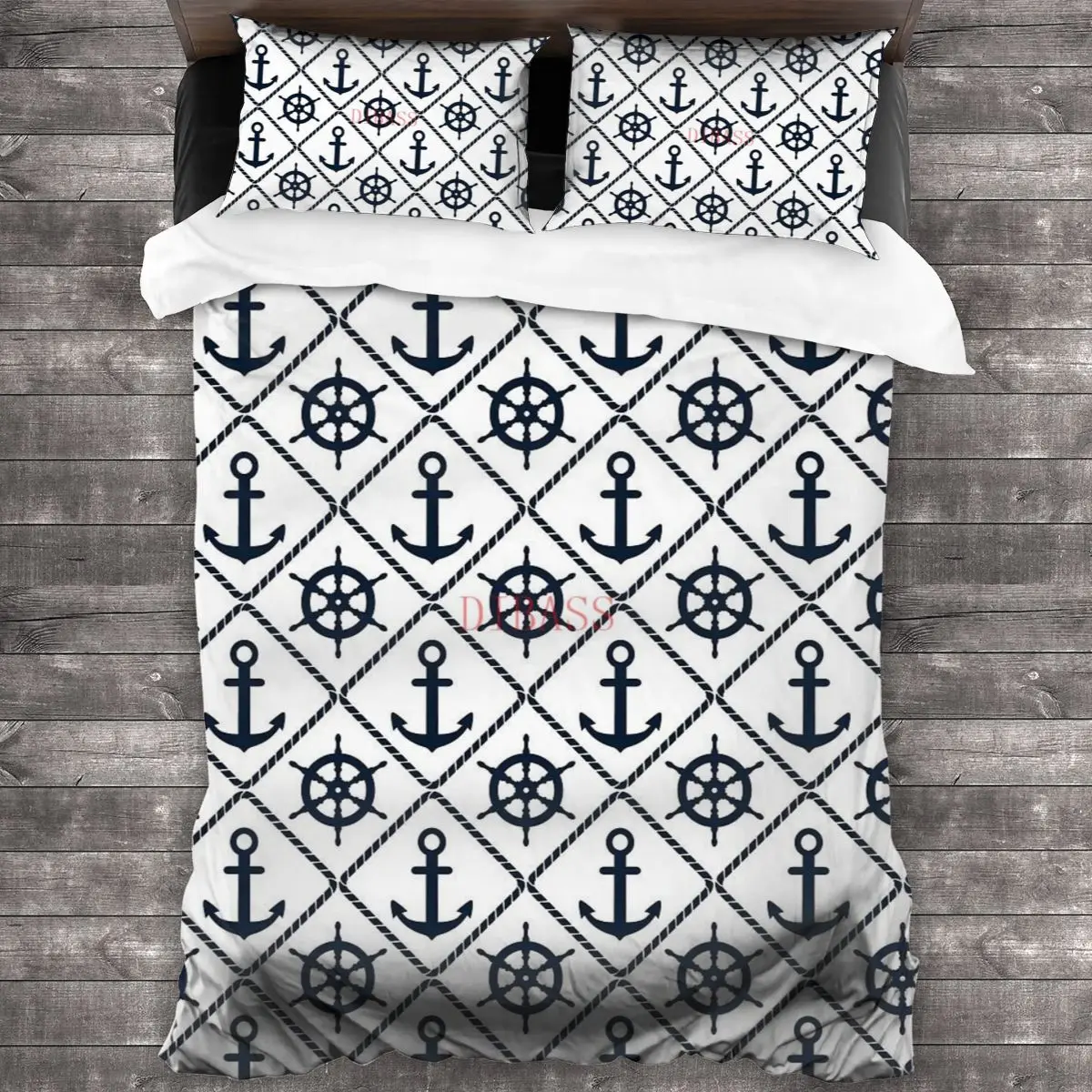 

Якорь и колесо морской-темно-синий и белый мягкий фоточехол с 2 наволочками, пододеяльник на молнии