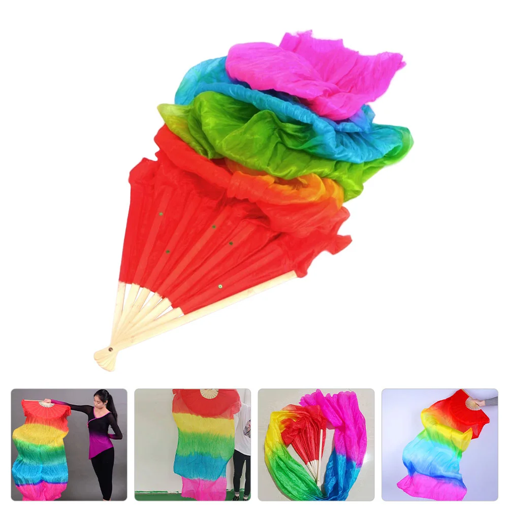 

Long Folding Fan Lengthened Dancing Fan Lengthened Silk Belly Dance Fan Veil Colorful Long Silk Yangko Fan for Dancing