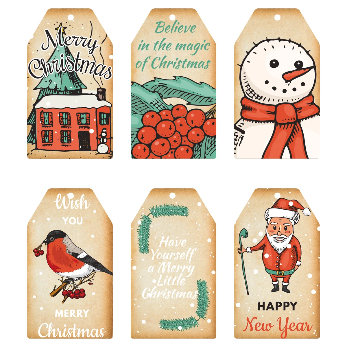 Рождественские крафт-бумажные бирки 60 шт