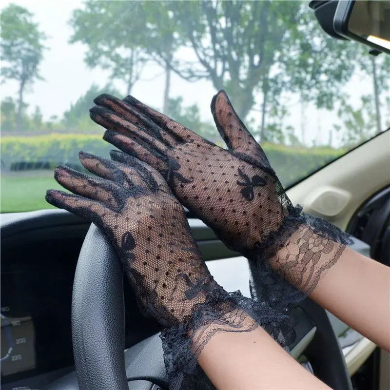 

Lace Gloves Women's Thin Black Sexy Elegant Hollow Elastic Mesh Show Funny cos Evening Dress