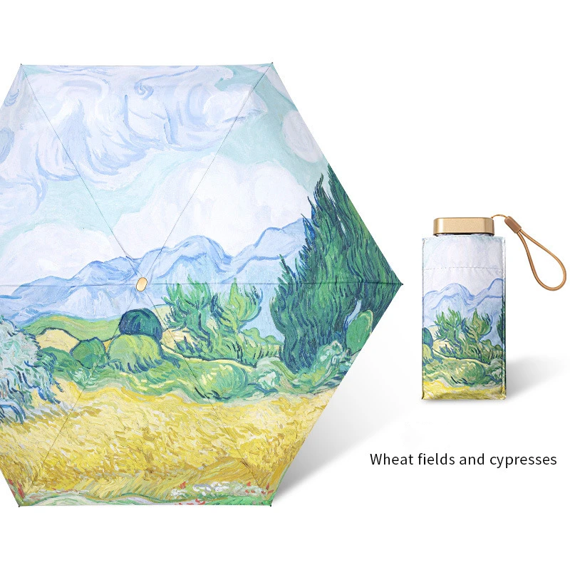 

Mini Pocket Compact Umbrella Multicolored Flowers Sun Protection Umbrella Travel Oil Painting Umbrella Light and Portable