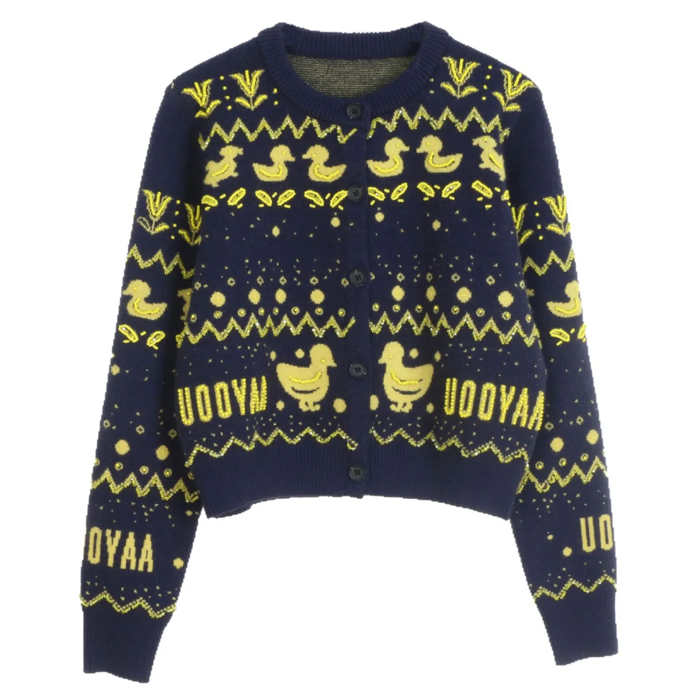 SONDR Темно-синий шерстяной кардиган с утиным дизайном