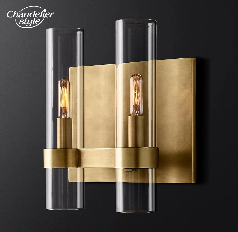 

Двойное бра Ravelle, современные светодиодные Настенные светильники в стиле ретро из прозрачного стекла и латуни, хромированные, черные, для сп...