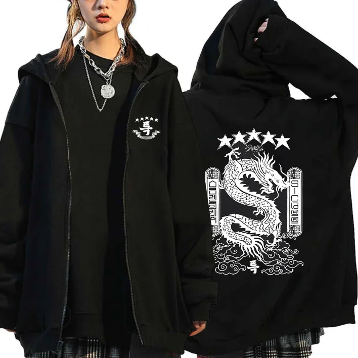 

Stray Kids Kpop 5 Stars Print Zip-up Hoodie Korean Style Y2k Harajuku Fashion Women Sweatshirts Winter Warm Zipper Hoody Coats