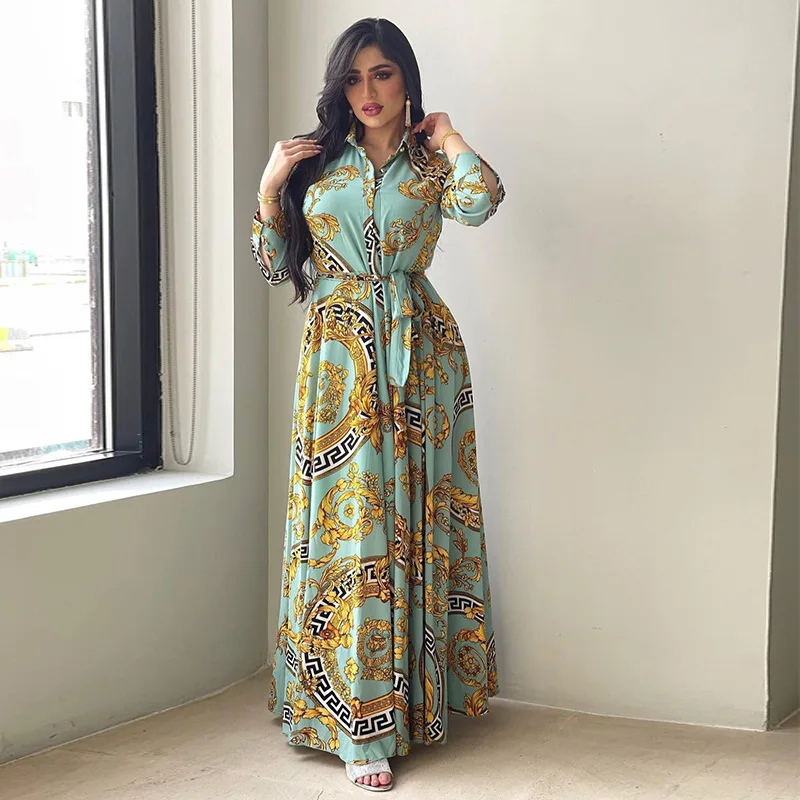 Dress Caftan Marocain Robe Femme Print Lace-up Loose Vestido Longo African Dresses for Women Muslim Clothes Ramadan Kaftan Abaya |