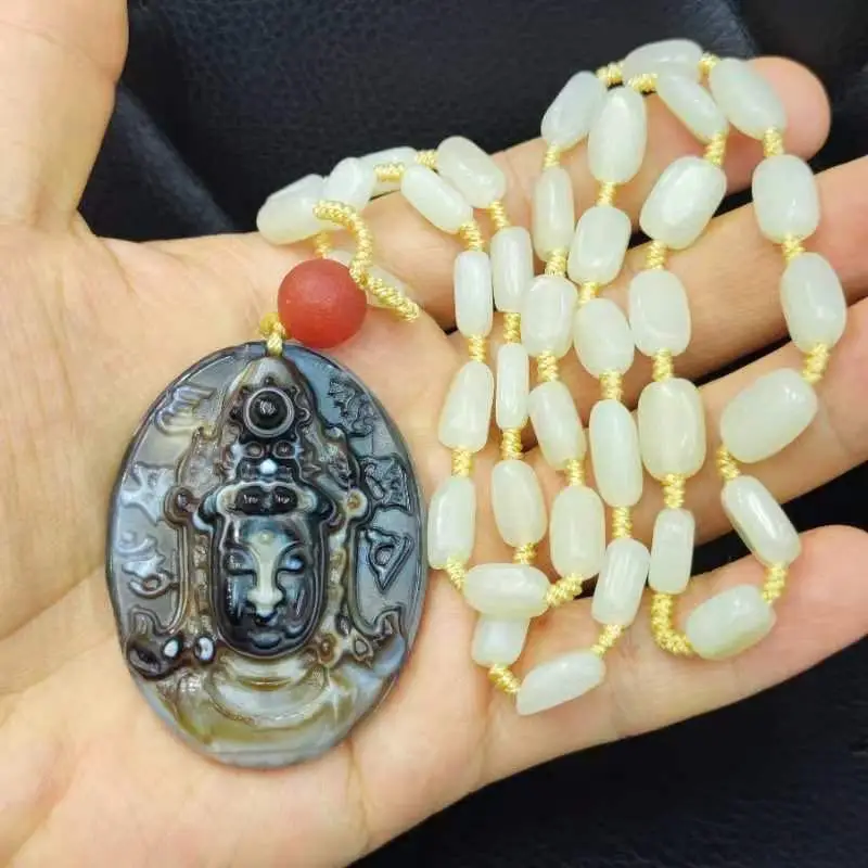 

1pcs/lot special rare precious high-end hot selling sky eye agate necklace pendant Tibetan Buddha green tara big karaoke jewelry