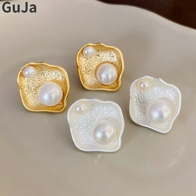 

Fashion Jewelry 925 Silver Needle Sweet Korean Temperament Geometric Simulated Pearl Stud Earrings For Women Girl Party Gift