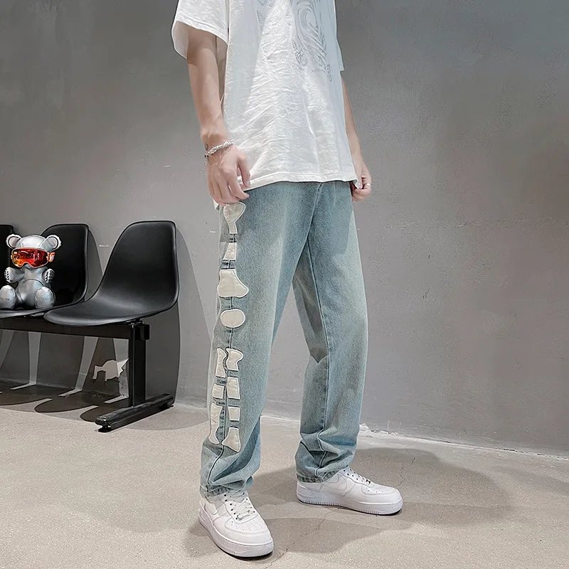 DEEPTOWN Designer Straight Jeans Men Vintage Fashion Denim Pantas Loose Hip Hop Casual Trousers Male Streetwear Korean Spring