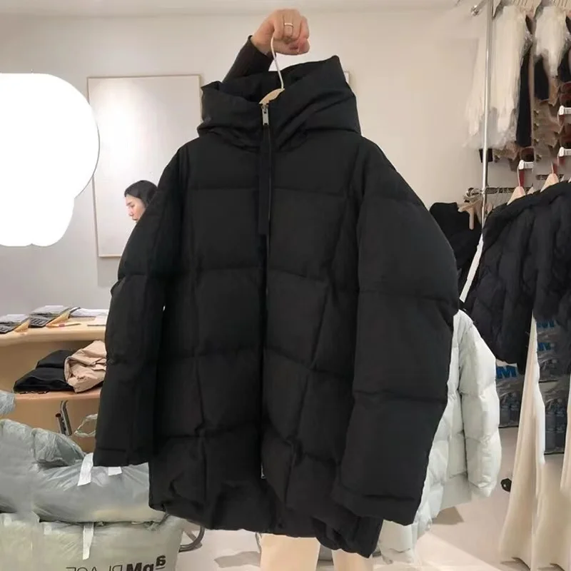 New Down Jacket Women Black Technology Waterproof Winter New Loose Basic Solid Hooded Thick Light Weight  Down Coat For Woman
