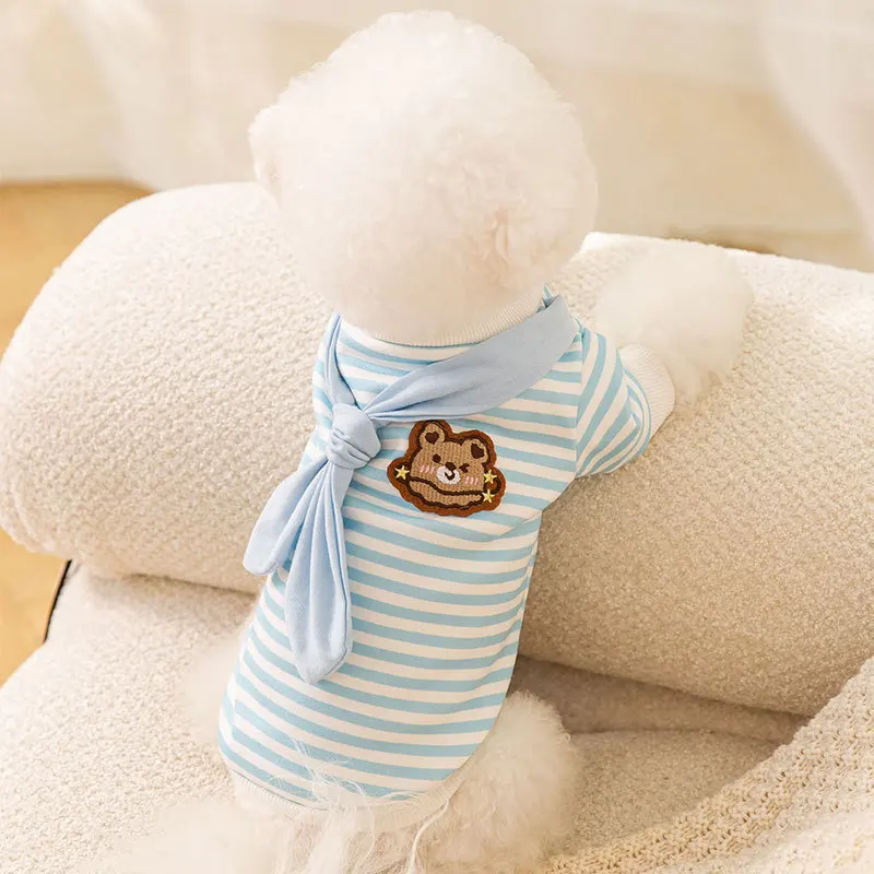 

Одежда для домашних животных, собаки, полосатая рабочая одежда для собак, кот, маленький медведь, вышивка, милая осенне-зимняя одежда для чих...