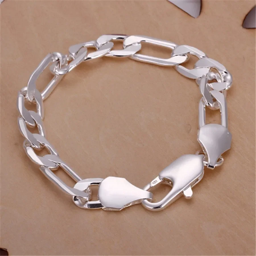 

10MM 925 Sterling Silver Solid Bracelet Chain for Women Men Silver Color Jewelry Fashion Beautiful Hot Figaro Chain Wedding