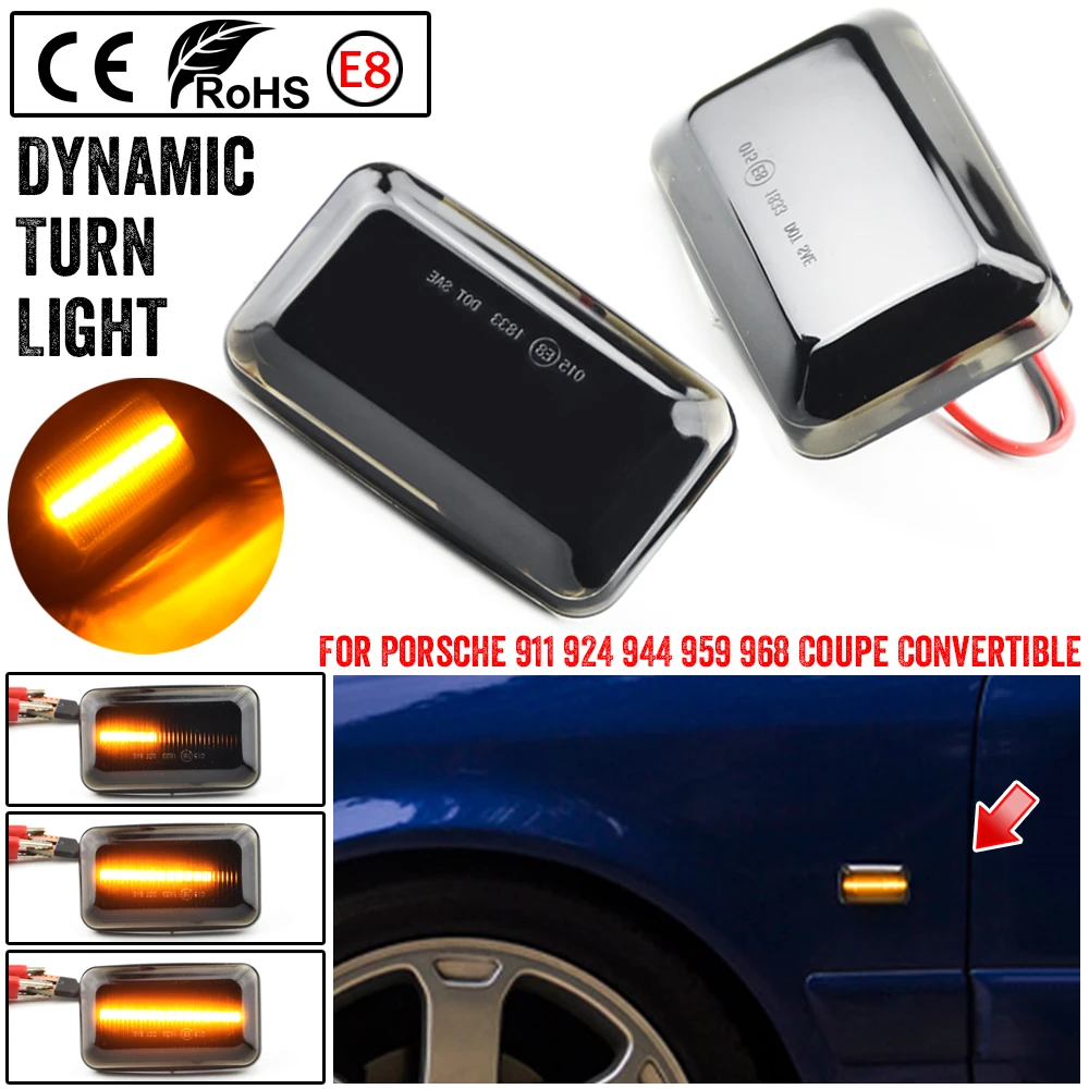 

2Pcs FOR Porsche 911 Carrera 924/924S 944 959 968 Audi VW Aston Martin Dynamic LED Side Turn Signal Marker Light Lamp Blinker