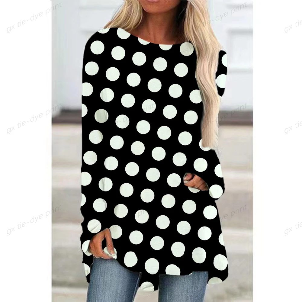 

Женская одежда Новинка Осень-зима модная свободная футболка в горошек с длинным рукавом Повседневный уличный стиль Топ для 2022