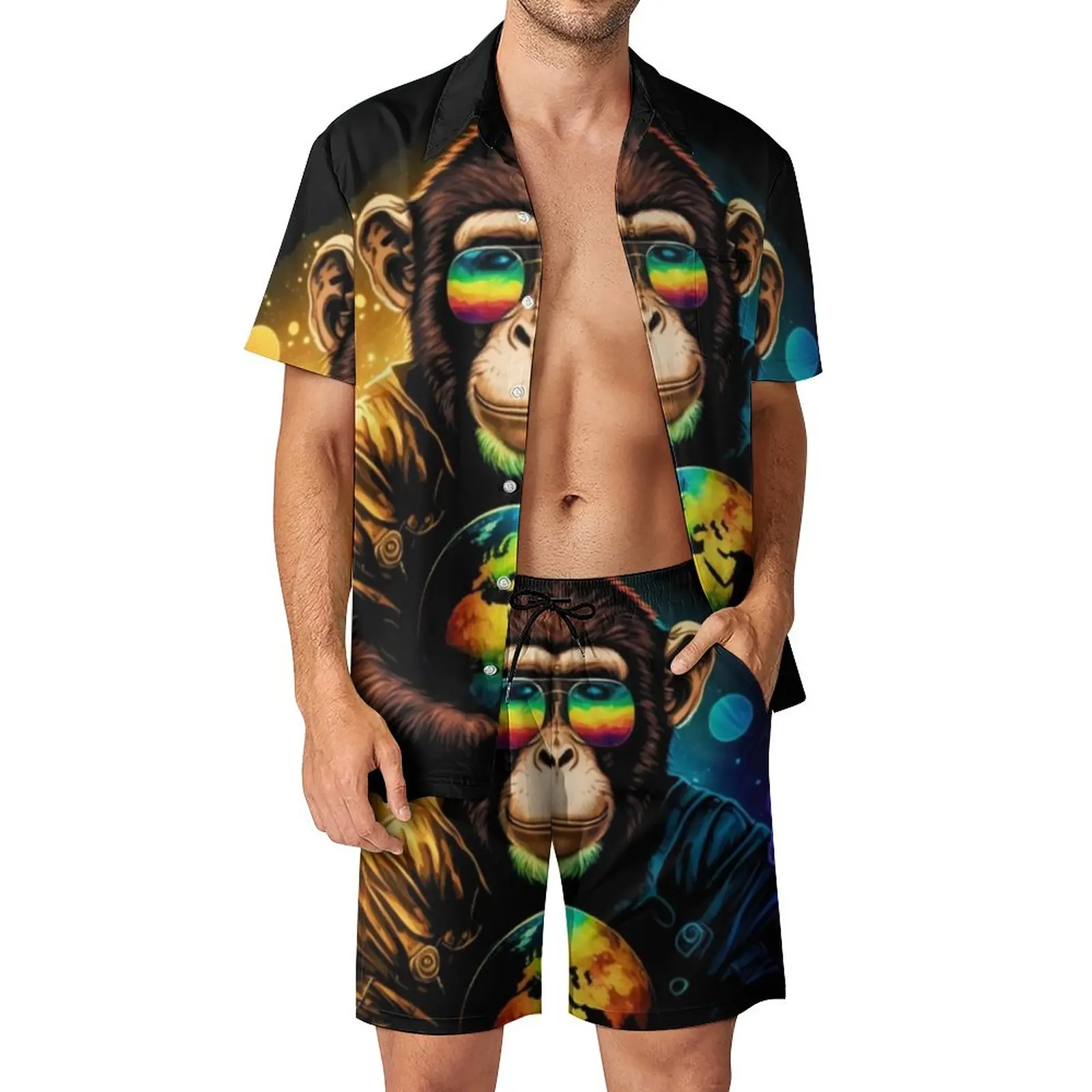 

Monkey Print Men Sets A Beautiful World Casual Shorts Summer Streetwear Beach Shirt Set Short-Sleeve Design Oversize Suit Gift