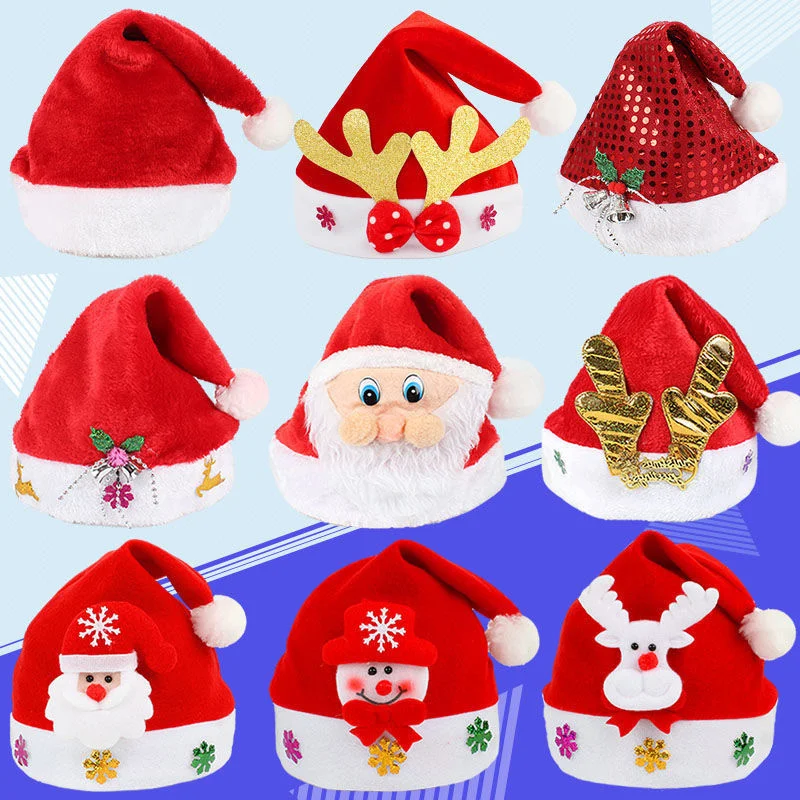 

A Christmas hat with decorative supplies, big red non-woven old man's hat, adult children's headdress, glowing