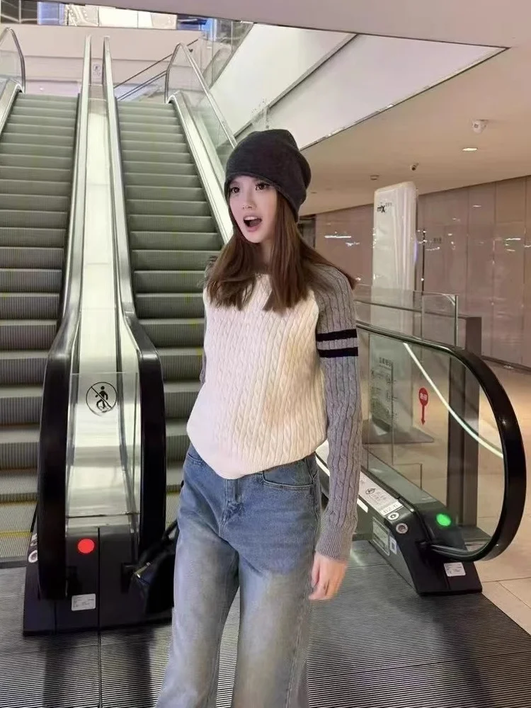 Linzi Studio грибной клейкий цветной свитер с круглым вырезом женский классический