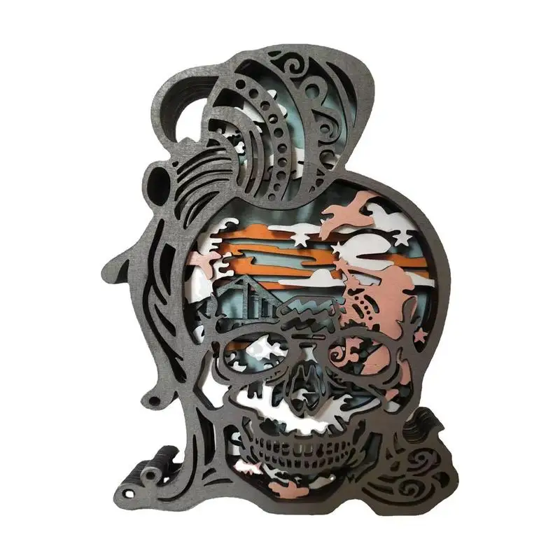 

Multi Layer Wood Art Light Up 3D Skull Wooden Crafts Decor Skull Decor For Home Bedroom Centerpiece Table Decorations Gothic