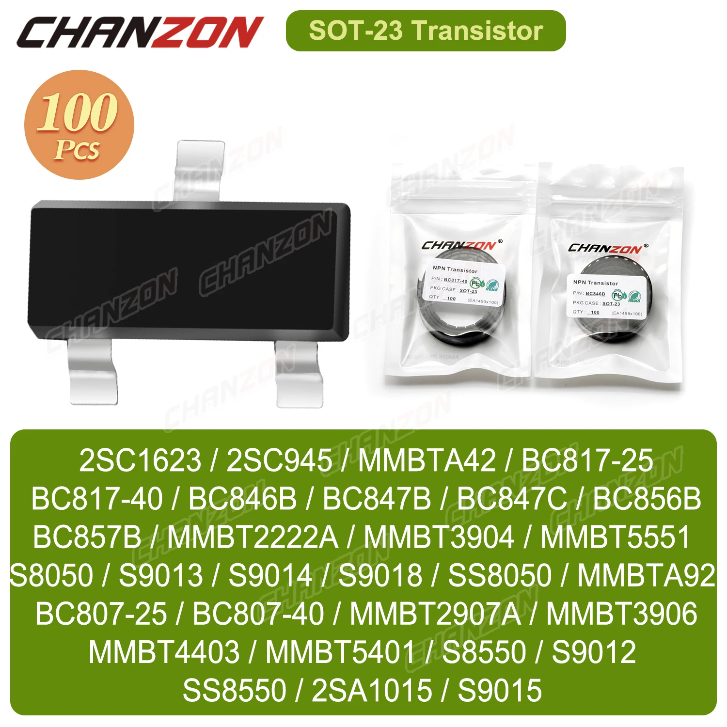 SOT-23 Mmbt3904 S8050 S8550 Bc817 Ss8550 2Sa1015 Bc847 Ss8050 C945 S9014 Bc807 S9018 Mmbt2222A S9013 2Sc945 SMD Mark транзистор