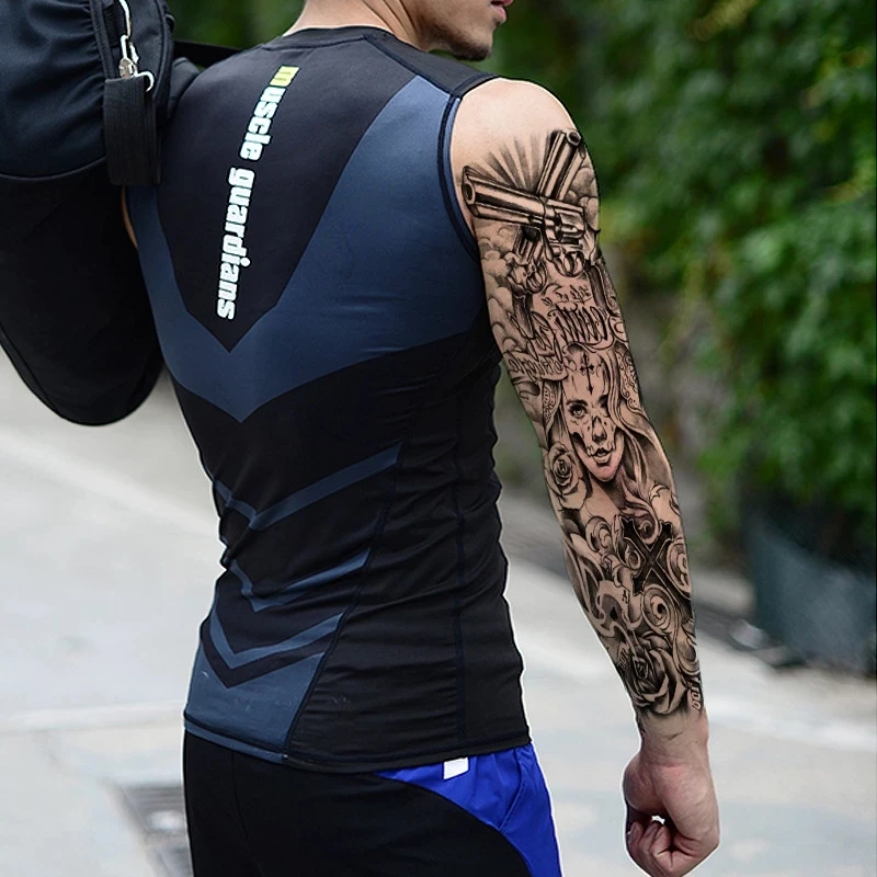 Племенной Тотем на всю руку временная татуировка рукав для мужчин женщин