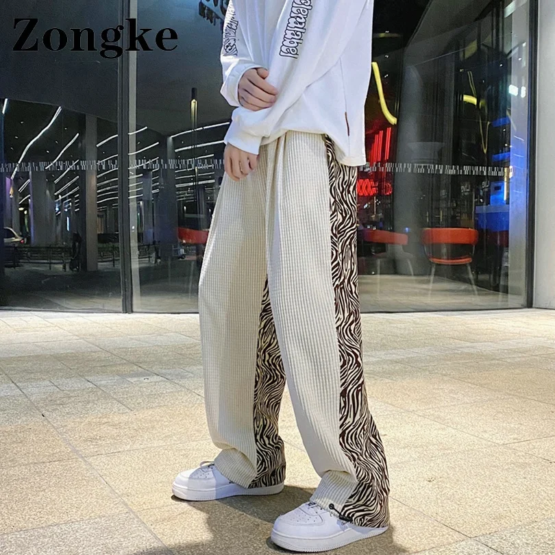 Zongke Leopard Print Pants Men Fashion Chinese Size 3XL Japanese Streetwear Men Pants Corduroy 2022 Spring New Arrivals