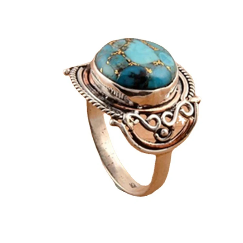 

Vintage Antique Natural Stone Ring Fashion Jewelry Gift Turquoises Finger Ring For Women Wedding Anniversary Valentine's Day Rin