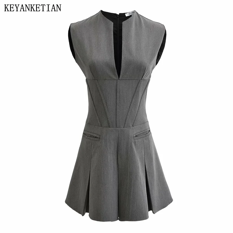 Новинка облегающее женское платье KEYANKETIAN с украшением без рукавов модная