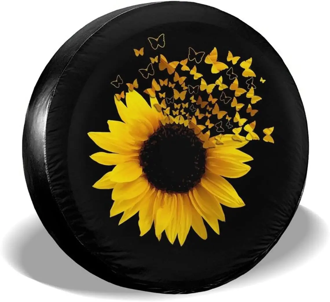 

Sunflower Butterfly Flower Spare Tire Cover Waterproof Dust-Proof UV Sun Wheel Tire Cover Fit Fits most vehicle tire covers