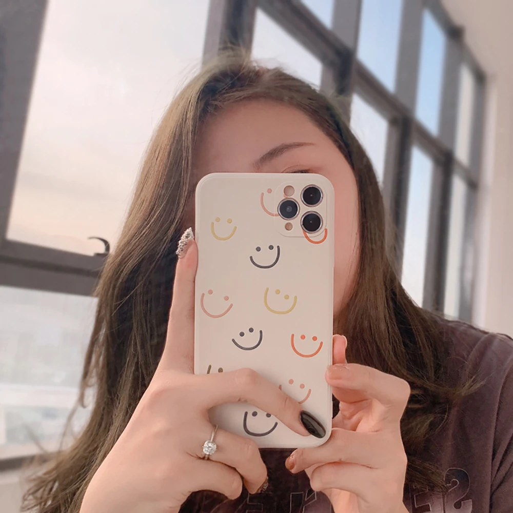 

Phone Case For iPhone 11 Pro Max 12 Mini 13 Pro Max X XR XS MAX SE 2020 8 7 6 6S Plus INS Cute Cartoon Smiley Silicone Cover