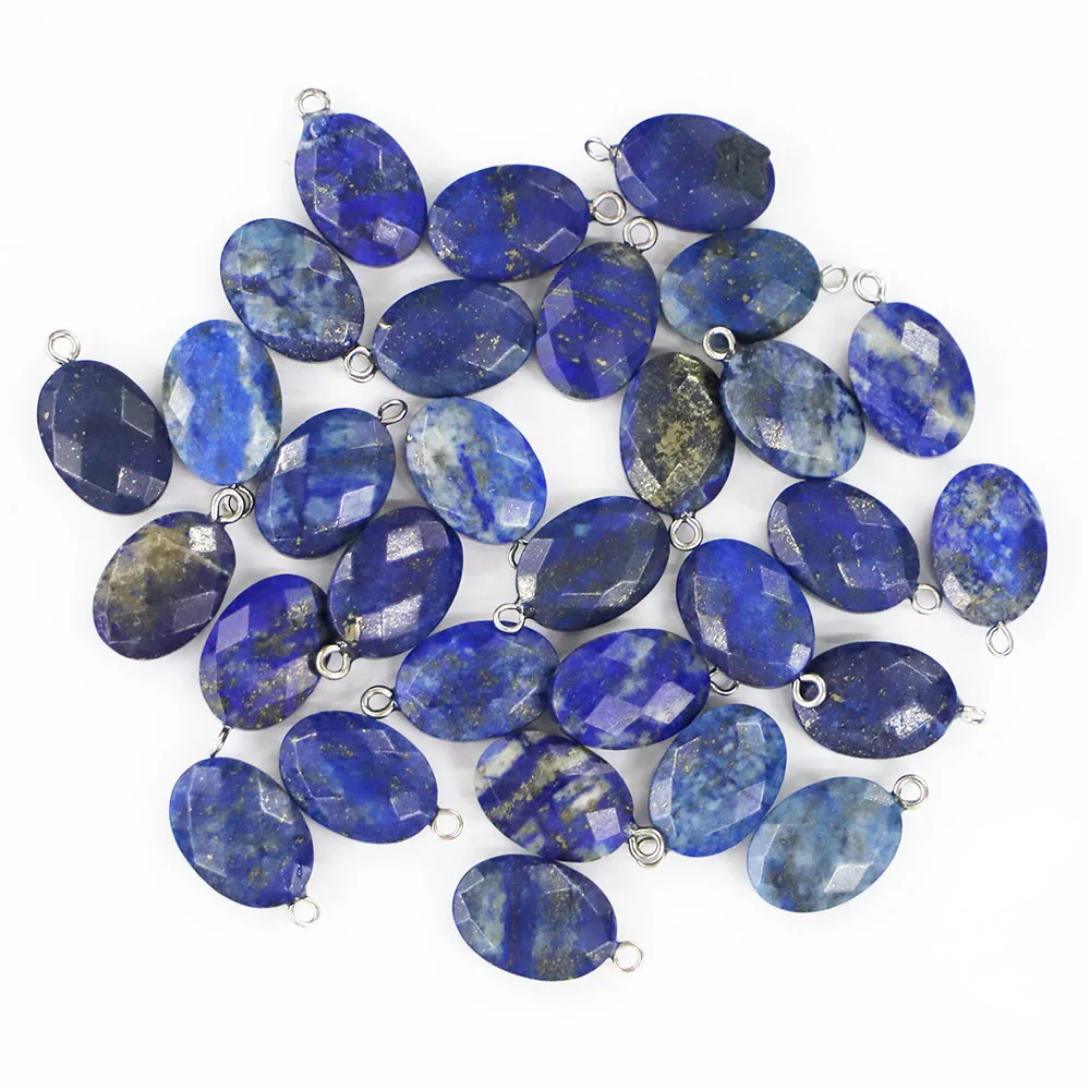 

10pcs/lot 2023New Natural Stone Lapis Lazuli Faceted Necklace Pendants Oval Shape Reiki Charms DIY Jewelry Accessories Wholesale