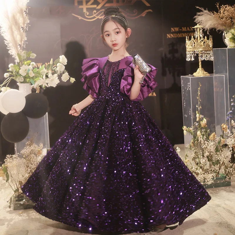 Children Luxury Pageant Party Dress for Little Girls Long Evening Gowns 2023 Weddings Kids Formal Special Events Sequin Dresses