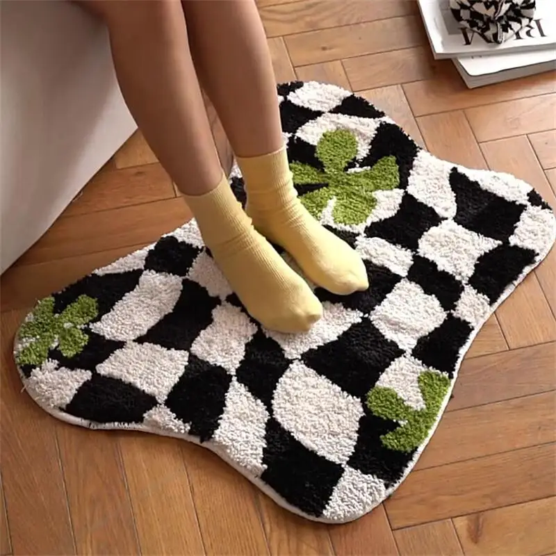

Plaid Irregular Kitchen Rug Soft Fluffy Tufting Carpet Rugs Non-Slip Abosrbent Bathroom Floor Mat Bedroom Toilet Door Rug