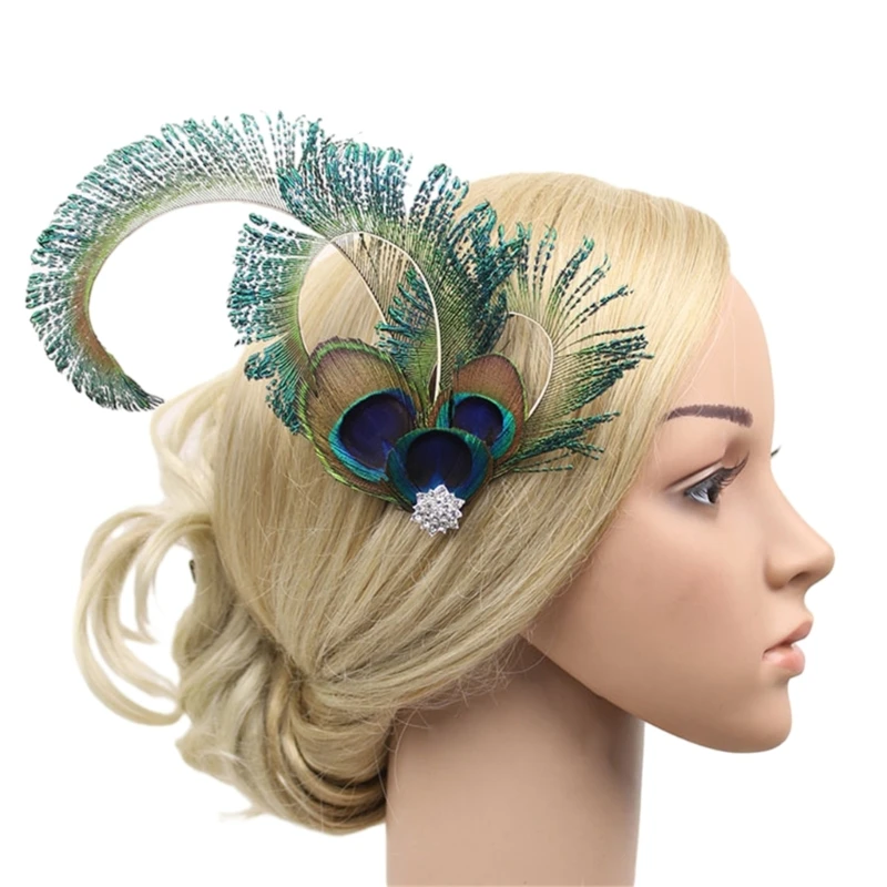 

Lady Feather Hair Clip Headband Fascinator Hair Clip for HorseRacing Role Play Hair Pin TeaParty Side Clip Hair Decor