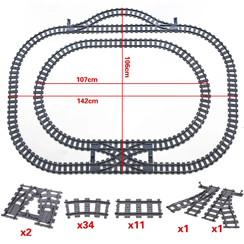 City Trains Switch Flexible Tracks Straight Curved Rails Crossing High-Speed Railway Viaduct Building Block Bricks Toys |