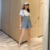 feynzz 2022 new korean version loose and thin beauty denim overalls womens five point pants shorts trend student suspenders
