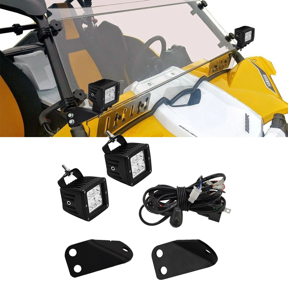 For Yamaha YXZ 1000R 2016-2023 Front Side Pillar Mounting Brackets and 3 Inches LED Cube Light Pod with Wiring Kit