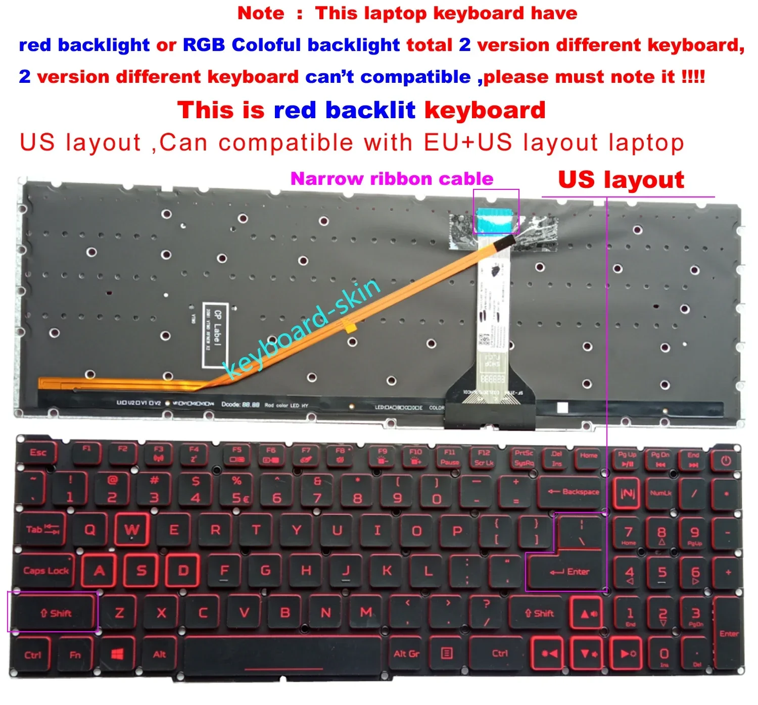 Клавиатура с красной подсветкой в США для ноутбука Acer Nitro 5 AN515-56 AN515-57 AN515-45 AN515-55 N20C1