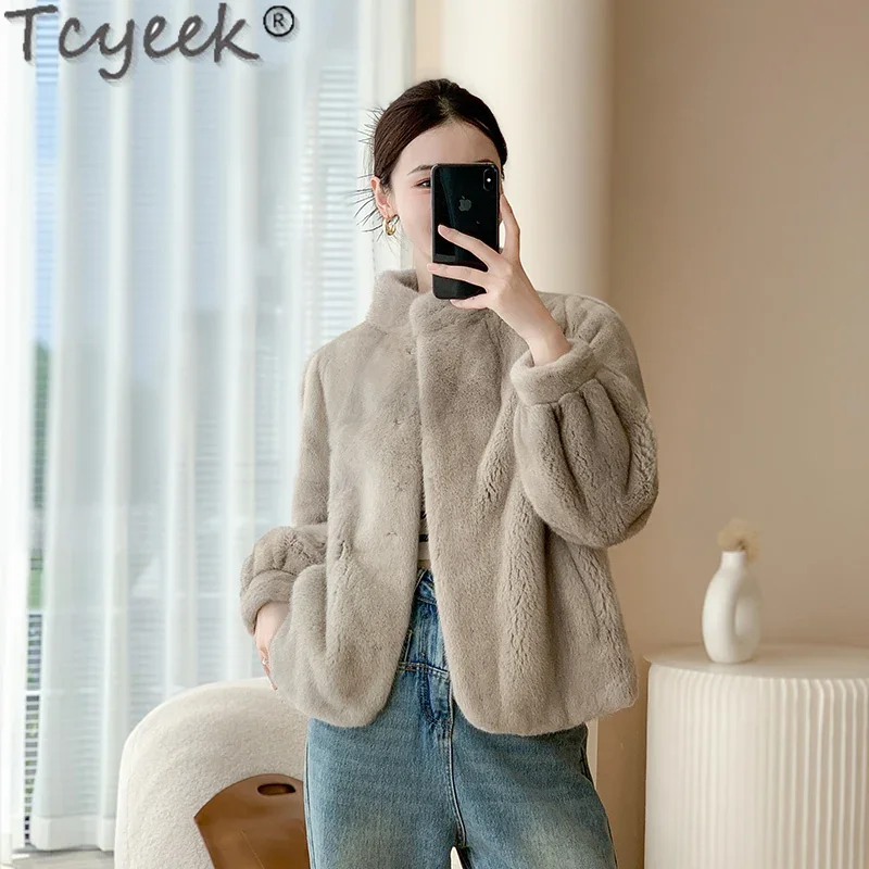 Tcyeek пальто из натурального норкового меха зимняя женская одежда цельная