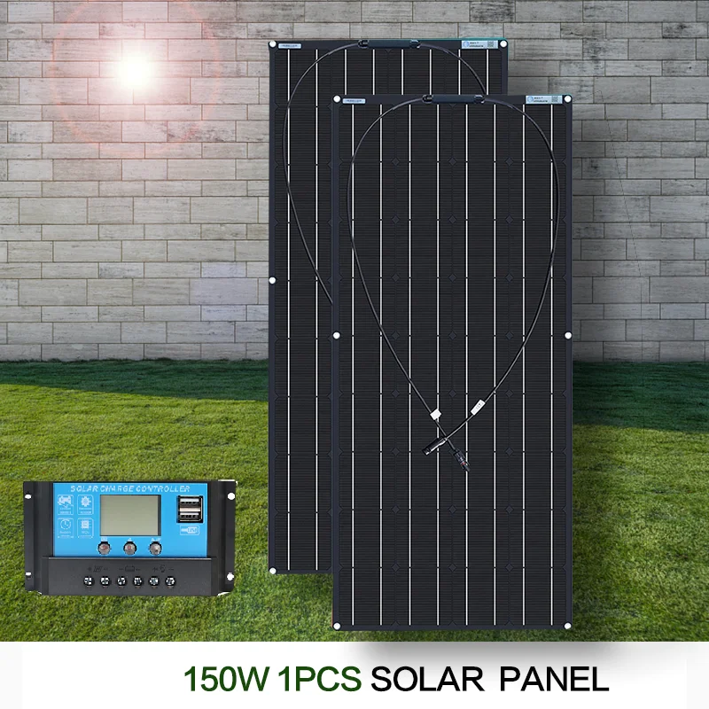 Flexible Solar Panel 12V Kits 150W 300w Charge Controller Cable for Battery RV Trailer Boat Cabin Caravan Truck For Home/Camping