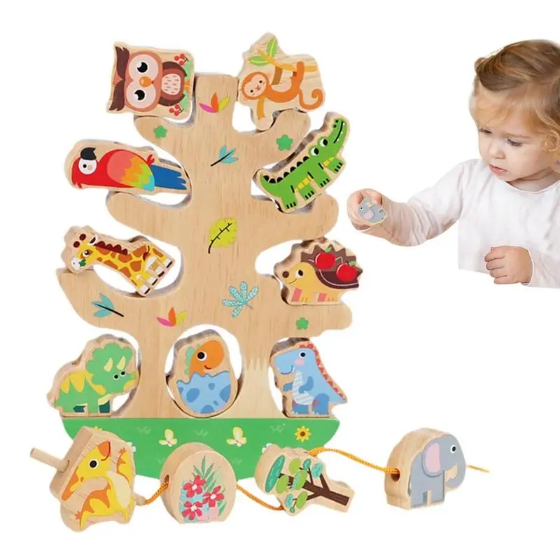 

Wooden Stacking Toys Balance Tree Wooden Lacing Beads Preschool Toy Manual Dexterity And Cognitive Development For Ages 18