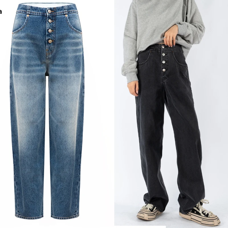 

Fashion Classic Trendy Luxury Design New Style In Autumn and Winter High Waist Button Straight Jeans Female